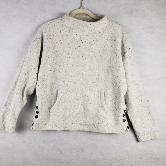 Madewell Sweaters - Madewell Womens L Donegal Mockneck Side Button Sweatshirt Pullover Cream Speckle